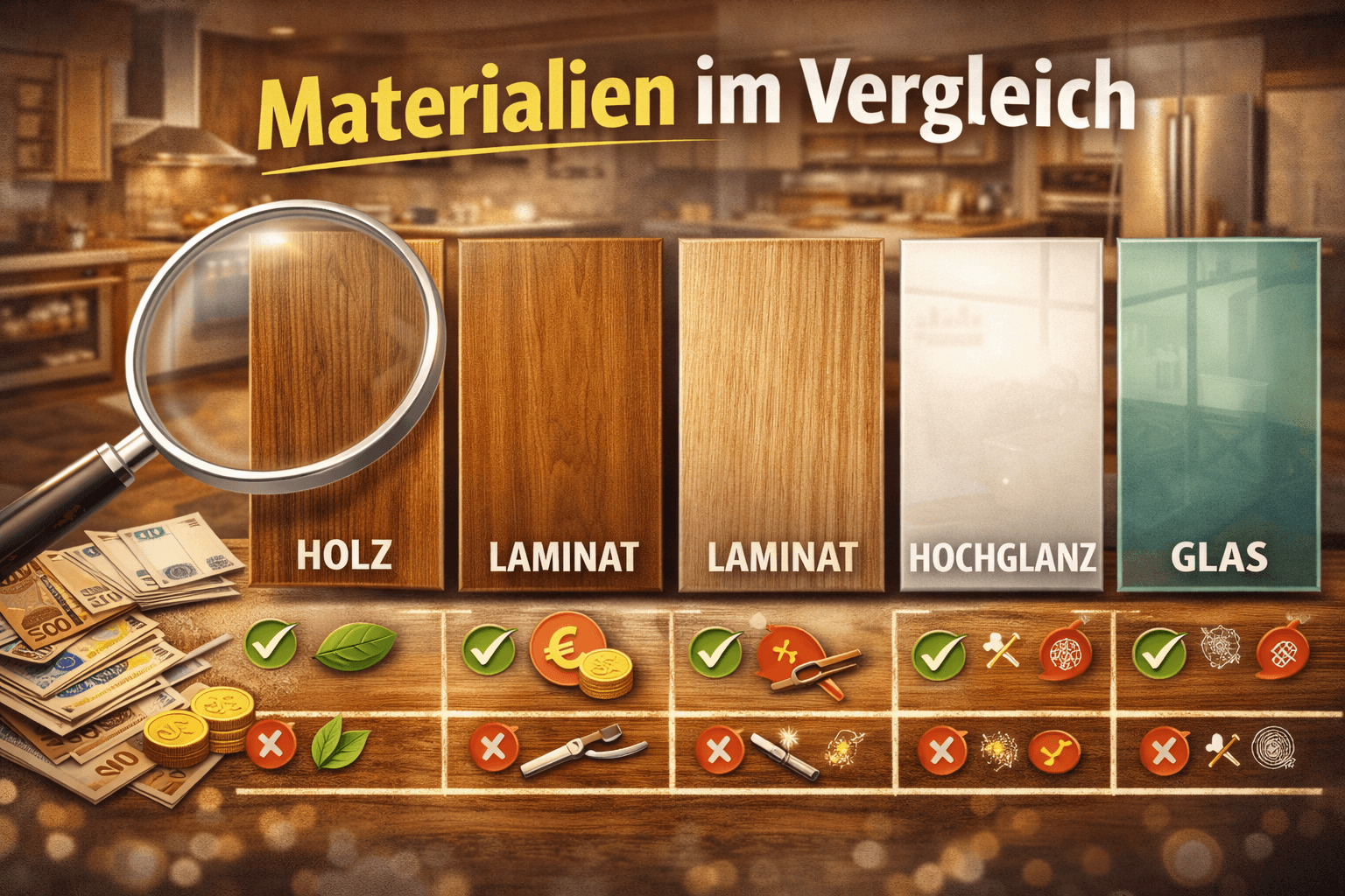 Materialien für Küchenfronten und Arbeitsplatten im Vergleich